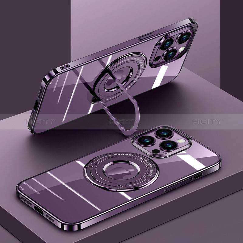 Coque Ultra Slim Silicone Souple Transparente avec Mag-Safe Magnetic Magnetique AC1 pour Apple iPhone 13 Pro Max Violet Plus