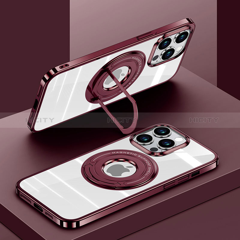 Coque Ultra Slim Silicone Souple Transparente avec Mag-Safe Magnetic Magnetique AC1 pour Apple iPhone 13 Pro Rouge Plus