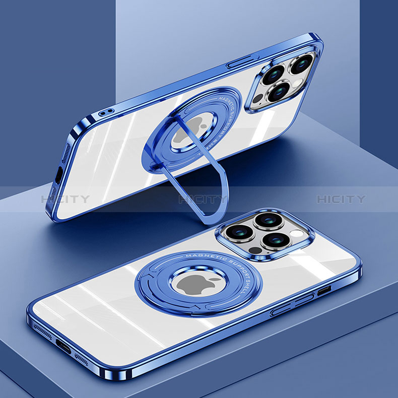 Coque Ultra Slim Silicone Souple Transparente avec Mag-Safe Magnetic Magnetique AC1 pour Apple iPhone 14 Pro Max Bleu Plus