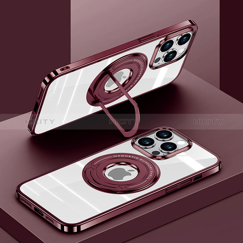 Coque Ultra Slim Silicone Souple Transparente avec Mag-Safe Magnetic Magnetique AC1 pour Apple iPhone 14 Pro Max Rouge Plus