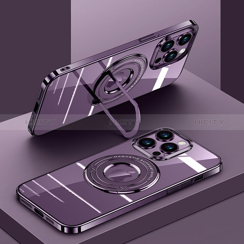 Coque Ultra Slim Silicone Souple Transparente avec Mag-Safe Magnetic Magnetique AC1 pour Apple iPhone 14 Pro Max Violet Plus