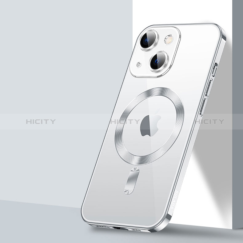 Coque Ultra Slim Silicone Souple Transparente avec Mag-Safe Magnetic Magnetique LD2 pour Apple iPhone 13 Argent Plus