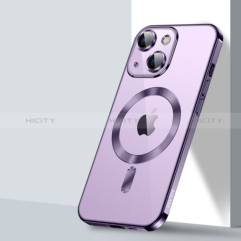 Coque Ultra Slim Silicone Souple Transparente avec Mag-Safe Magnetic Magnetique LD2 pour Apple iPhone 15 Plus Violet Plus