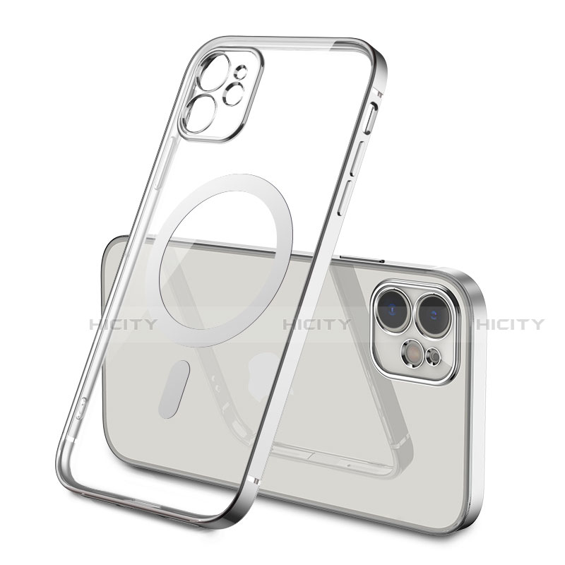 Coque Ultra Slim Silicone Souple Transparente avec Mag-Safe Magnetic Magnetique M01 pour Apple iPhone 12 Argent Plus