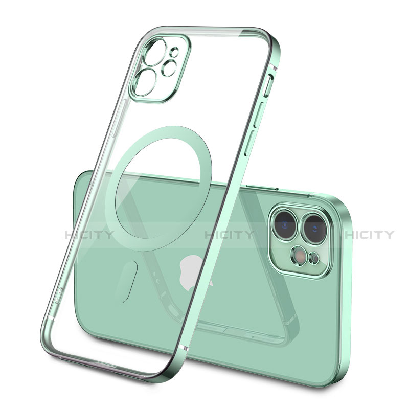 Coque Ultra Slim Silicone Souple Transparente avec Mag-Safe Magnetic Magnetique M01 pour Apple iPhone 12 Pastel Vert Plus