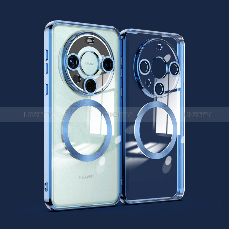 Coque Ultra Slim Silicone Souple Transparente avec Mag-Safe Magnetic Magnetique P01 pour Huawei Mate 60 Bleu Plus