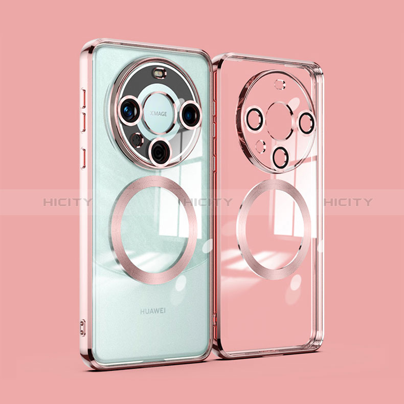 Coque Ultra Slim Silicone Souple Transparente avec Mag-Safe Magnetic Magnetique P01 pour Huawei Mate 60 Or Rose Plus