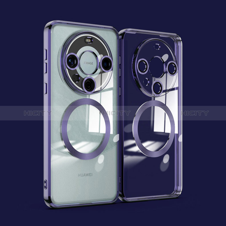 Coque Ultra Slim Silicone Souple Transparente avec Mag-Safe Magnetic Magnetique P01 pour Huawei Mate 60 Pro+ Plus Violet Plus