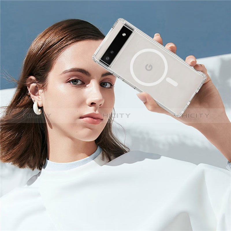 Coque Ultra Slim Silicone Souple Transparente avec Mag-Safe Magnetic Magnetique pour Google Pixel 6a 5G Clair Plus