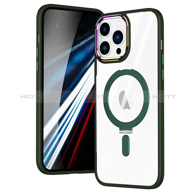 Coque Ultra Slim Silicone Souple Transparente avec Mag-Safe Magnetic Magnetique SD1 pour Apple iPhone 13 Pro Max Vert Plus