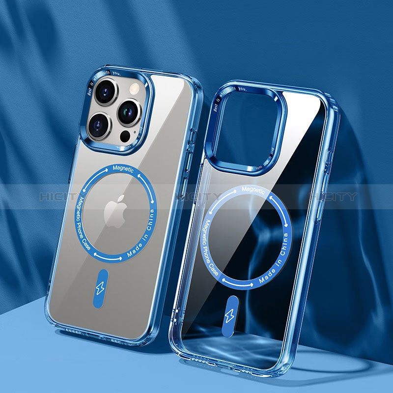 Coque Ultra Slim Silicone Souple Transparente avec Mag-Safe Magnetic Magnetique TB1 pour Apple iPhone 13 Pro Bleu Plus