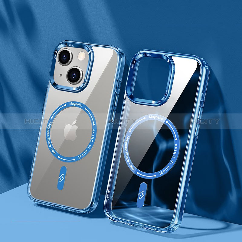 Coque Ultra Slim Silicone Souple Transparente avec Mag-Safe Magnetic Magnetique TB1 pour Apple iPhone 14 Plus Bleu Plus