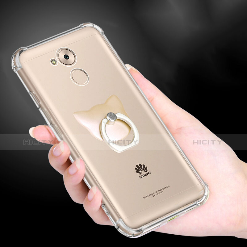 Coque Ultra Slim Silicone Souple Transparente avec Support Bague Anneau pour Huawei Honor 6C Clair Plus