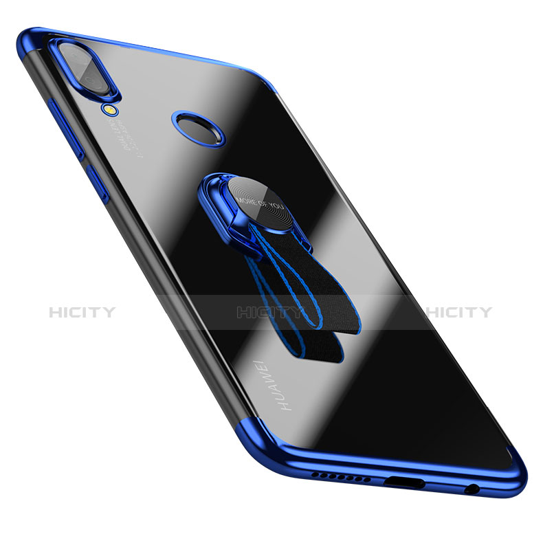 Coque Ultra Slim Silicone Souple Transparente avec Support Bague Anneau pour Huawei Nova 3e Bleu Plus