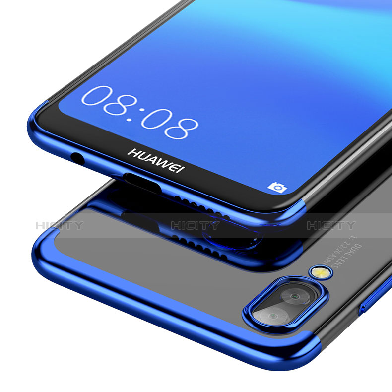 Coque Ultra Slim Silicone Souple Transparente avec Support Bague Anneau pour Huawei Nova 3e Bleu Plus