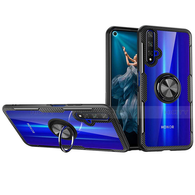 Coque Ultra Slim Silicone Souple Transparente avec Support Bague Anneau T01 pour Huawei Honor 20 Bleu Plus