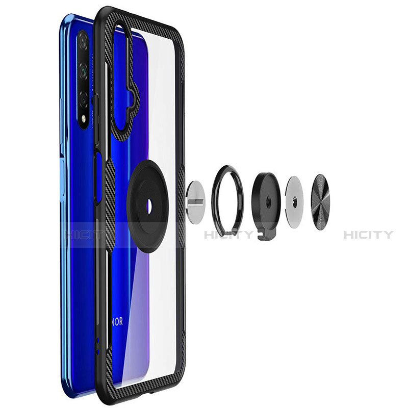 Coque Ultra Slim Silicone Souple Transparente avec Support Bague Anneau T01 pour Huawei Honor 20 Bleu Plus