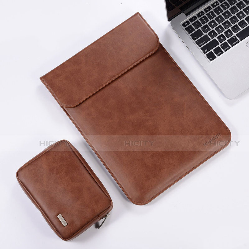 Double Pochette Housse Cuir pour Apple MacBook Air 13.3 pouces (2018) Marron Plus