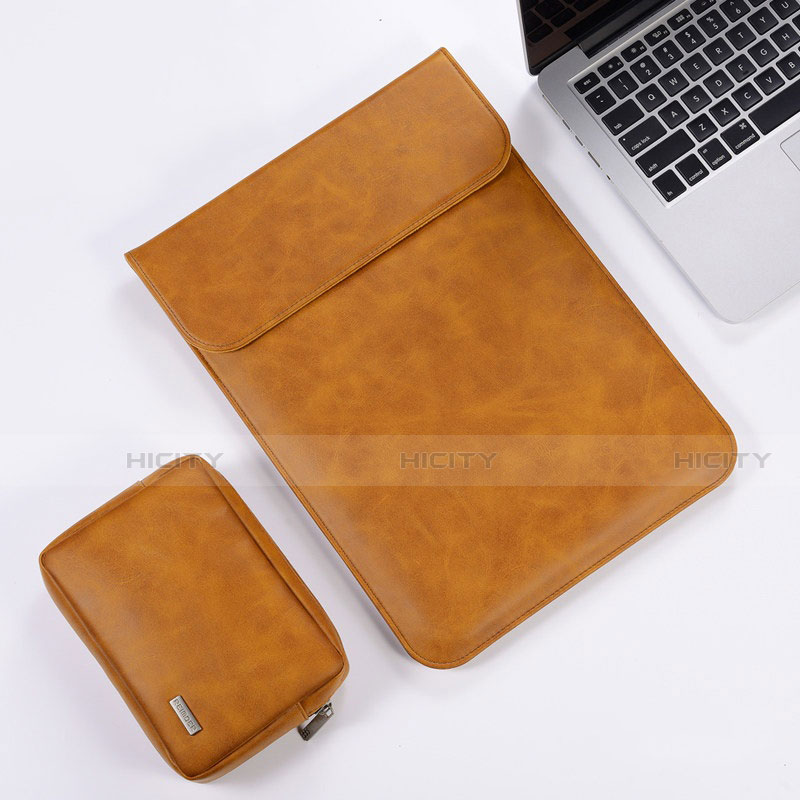 Double Pochette Housse Cuir pour Apple MacBook Air 13.3 pouces (2018) Orange Plus