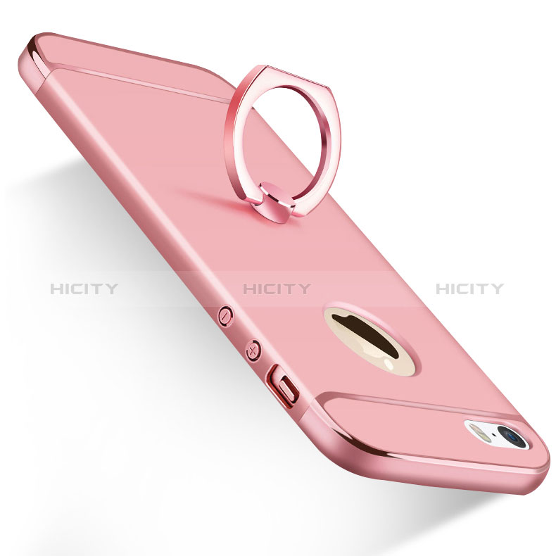 Etui Bumper Luxe Metal et Plastique avec Support Bague Anneau A01 pour Apple iPhone 5 Rose Plus