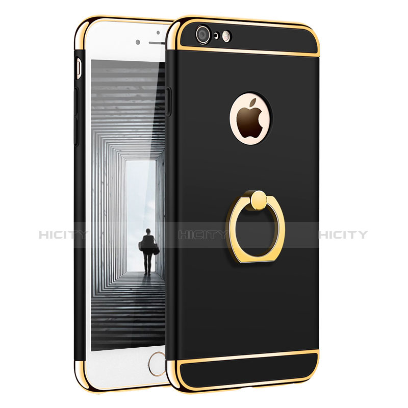 Etui Bumper Luxe Metal et Plastique avec Support Bague Anneau A01 pour Apple iPhone 6 Noir Plus