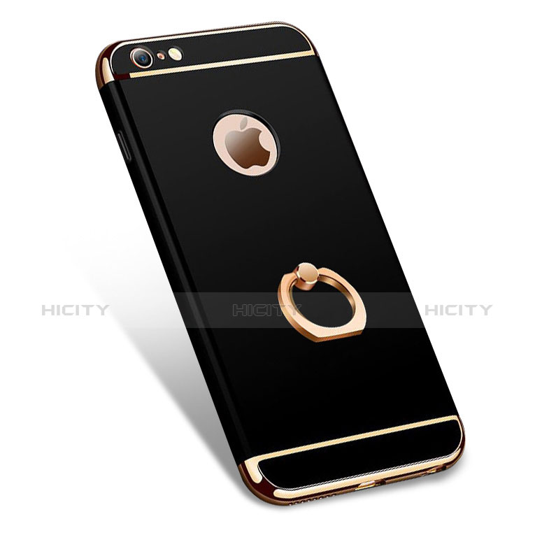 Etui Bumper Luxe Metal et Plastique avec Support Bague Anneau A01 pour Apple iPhone 6 Noir Plus