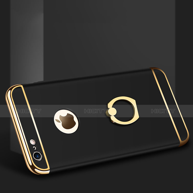 Etui Bumper Luxe Metal et Plastique avec Support Bague Anneau A01 pour Apple iPhone 6S Noir Plus