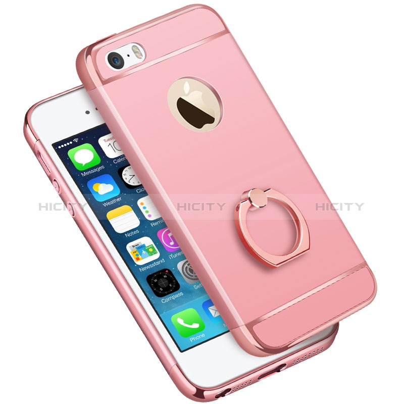 Etui Bumper Luxe Metal et Plastique avec Support Bague Anneau A01 pour Apple iPhone SE Rose Plus