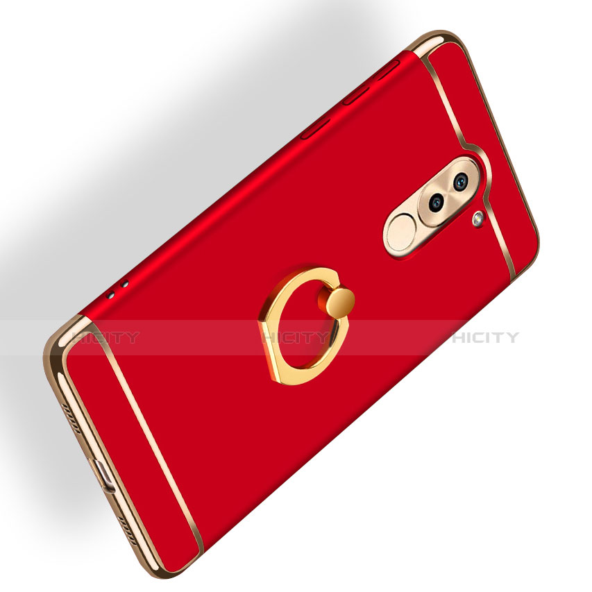 Etui Bumper Luxe Metal et Plastique avec Support Bague Anneau A02 pour Huawei Honor 6X Pro Rouge Plus