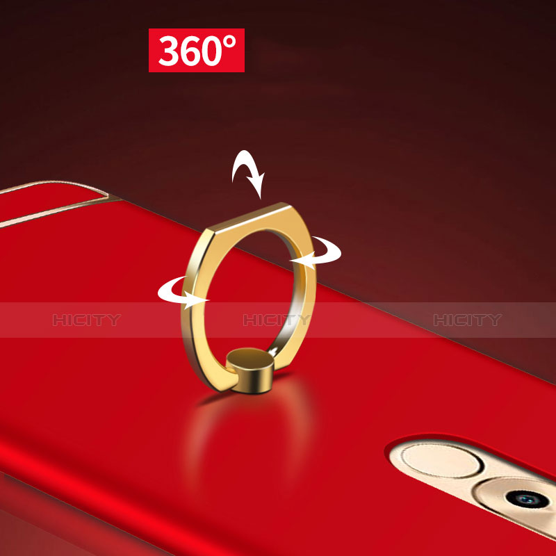 Etui Bumper Luxe Metal et Plastique avec Support Bague Anneau A02 pour Huawei Honor 6X Pro Rouge Plus