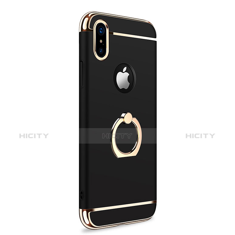 Etui Bumper Luxe Metal et Plastique avec Support Bague Anneau F02 pour Apple iPhone X Noir Plus