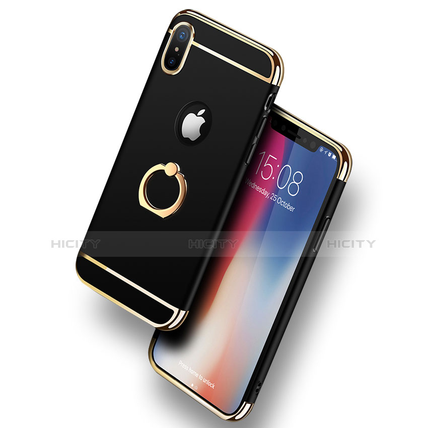 Etui Bumper Luxe Metal et Plastique avec Support Bague Anneau F02 pour Apple iPhone X Noir Plus