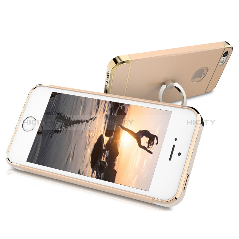 Etui Bumper Luxe Metal et Plastique avec Support Bague Anneau pour Apple iPhone 5S Or Plus