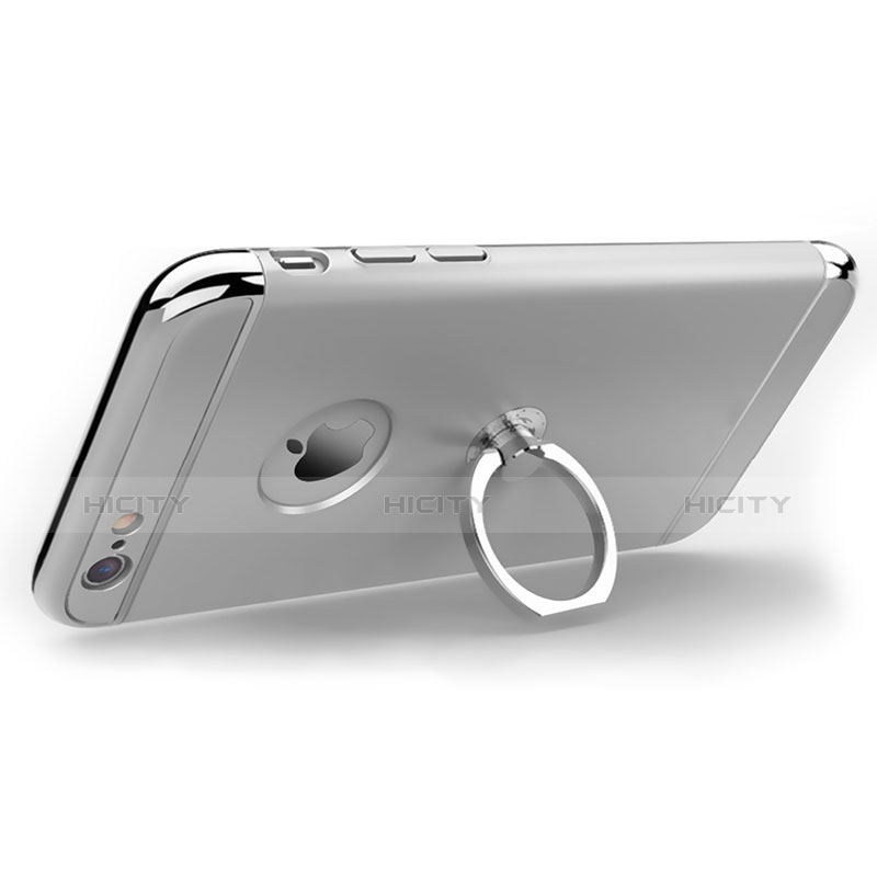 Etui Bumper Luxe Metal et Plastique avec Support Bague Anneau pour Apple iPhone 6 Argent Plus