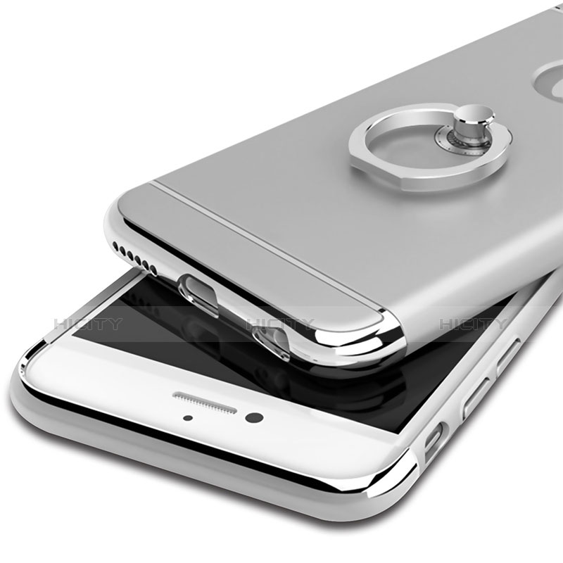 Etui Bumper Luxe Metal et Plastique avec Support Bague Anneau pour Apple iPhone 6 Argent Plus