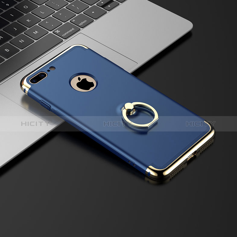 Etui Bumper Luxe Metal et Plastique avec Support Bague Anneau pour Apple iPhone 8 Plus Bleu Plus