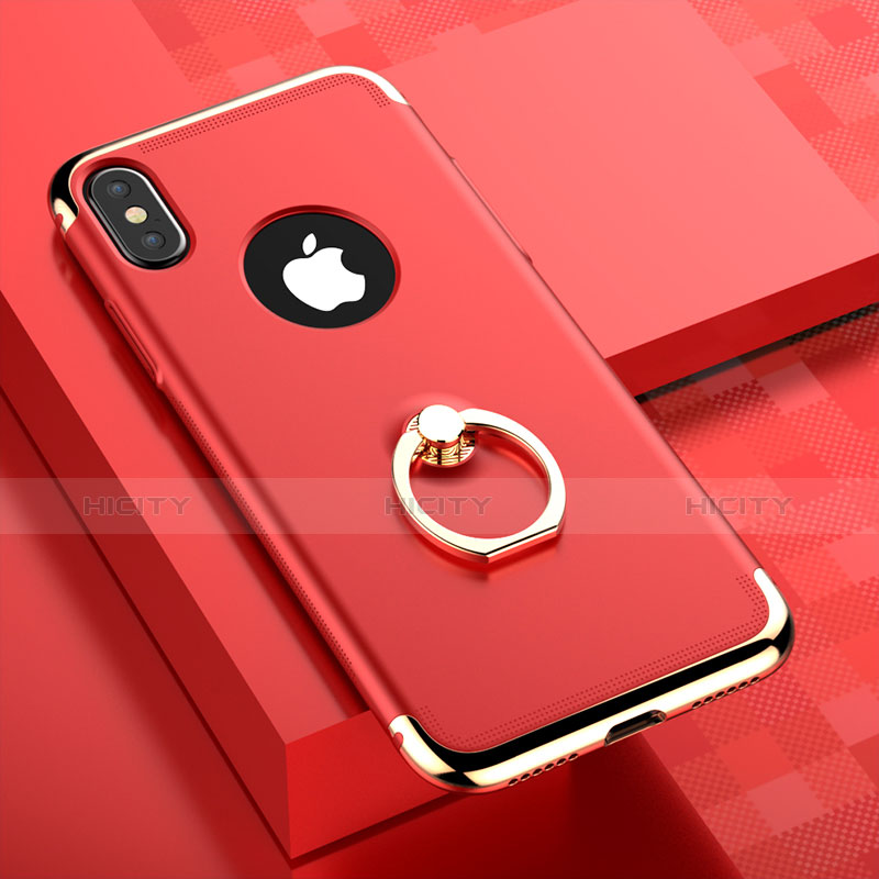 Etui Bumper Luxe Metal et Plastique avec Support Bague Anneau pour Apple iPhone X Rouge Plus