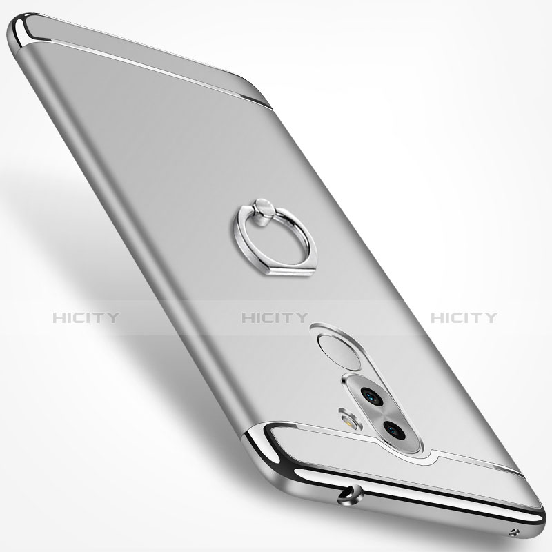 Etui Bumper Luxe Metal et Plastique avec Support Bague Anneau pour Huawei GR5 (2017) Argent Plus