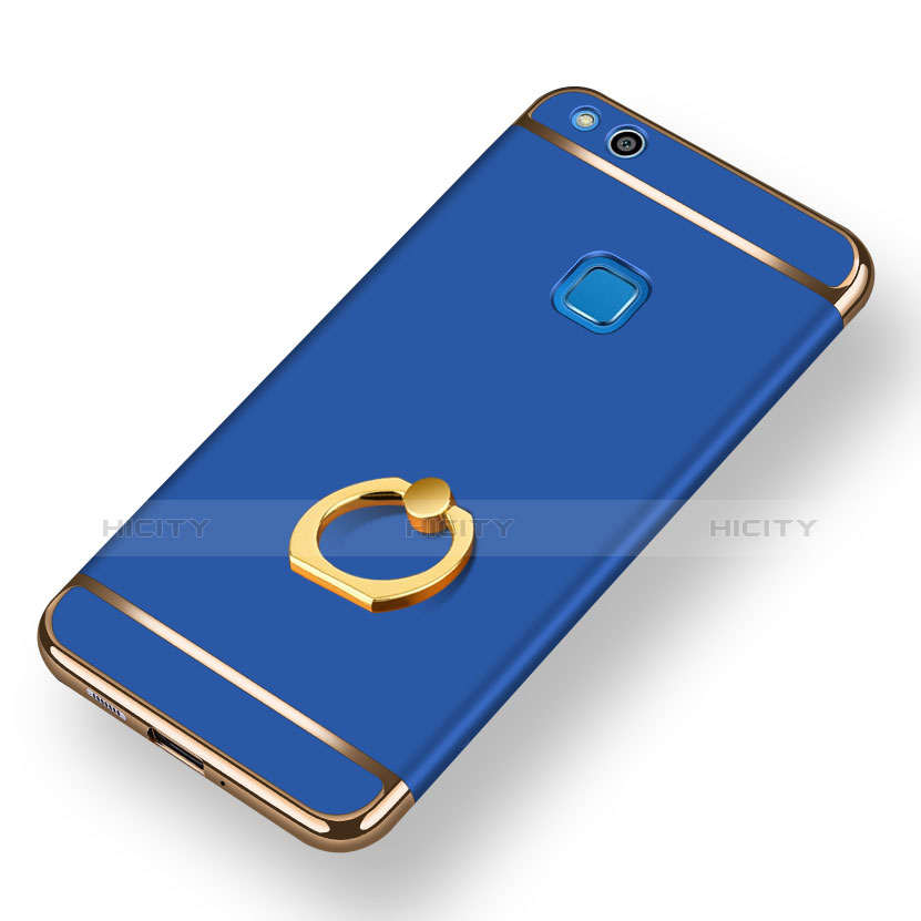 Etui Bumper Luxe Metal et Plastique avec Support Bague Anneau pour Huawei Honor 8 Lite Bleu Plus