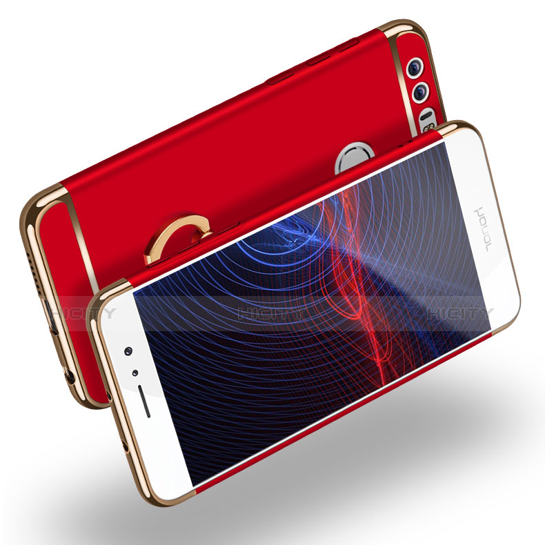 Etui Bumper Luxe Metal et Plastique avec Support Bague Anneau pour Huawei Honor 8 Rouge Plus