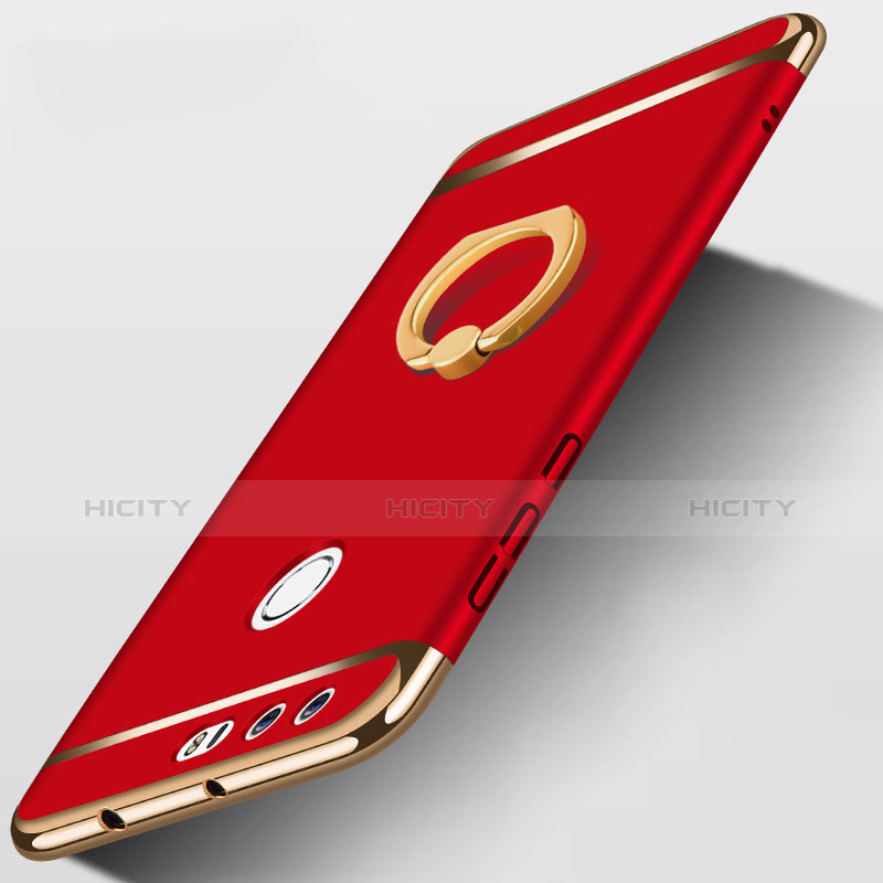 Etui Bumper Luxe Metal et Plastique avec Support Bague Anneau pour Huawei Honor 8 Rouge Plus