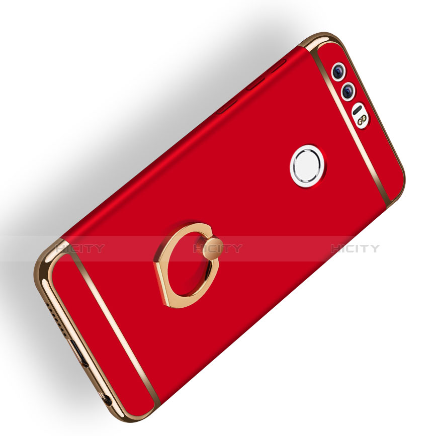 Etui Bumper Luxe Metal et Plastique avec Support Bague Anneau pour Huawei Honor 8 Rouge Plus