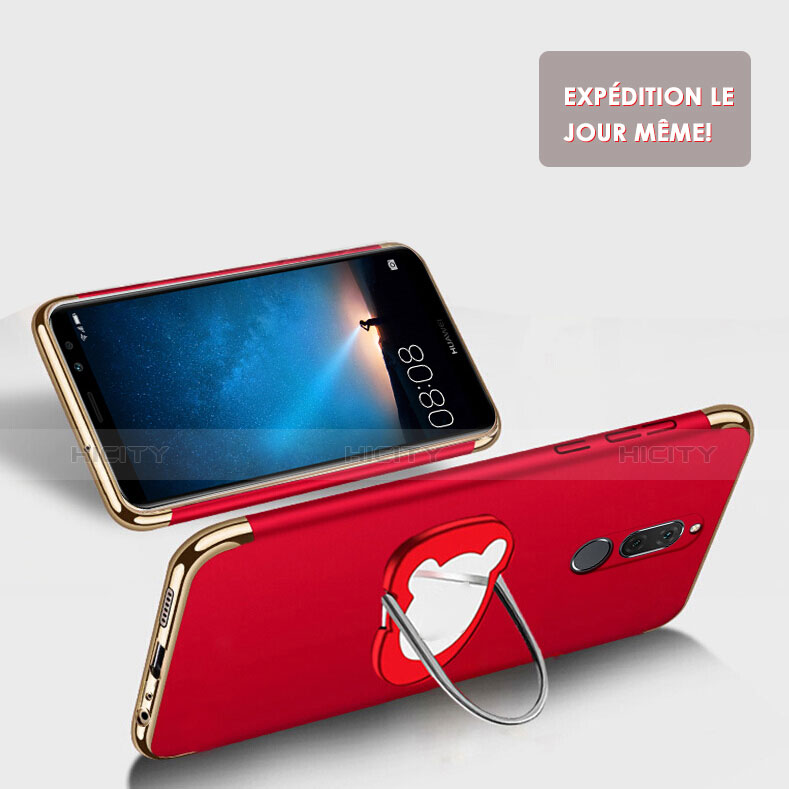 Etui Bumper Luxe Metal et Plastique avec Support Bague Anneau pour Huawei Rhone Rouge Plus