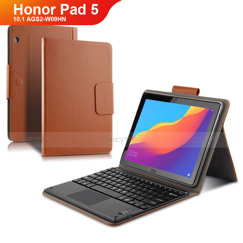 Etui Clapet Portefeuille Livre Cuir avec Clavier pour Huawei Honor Pad 5 10.1 AGS2-W09HN AGS2-AL00HN Marron Plus