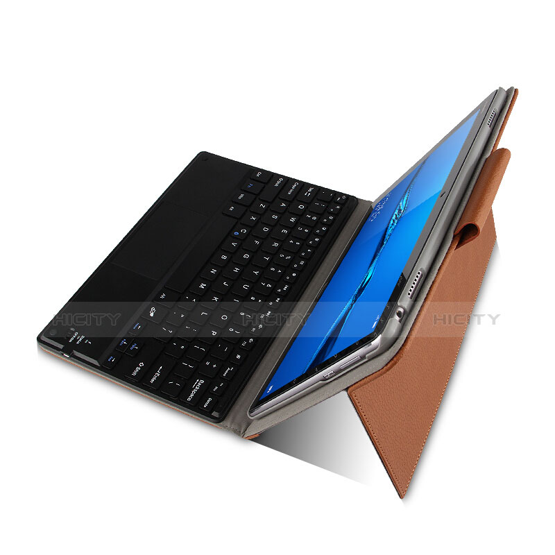 Etui Clapet Portefeuille Livre Cuir avec Clavier pour Huawei MediaPad M3 Lite 10.1 BAH-W09 Marron Plus