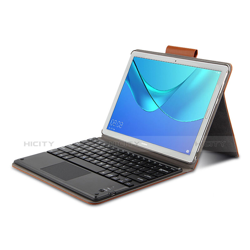 Etui Clapet Portefeuille Livre Cuir avec Clavier pour Huawei MediaPad M5 10.8 Marron Plus