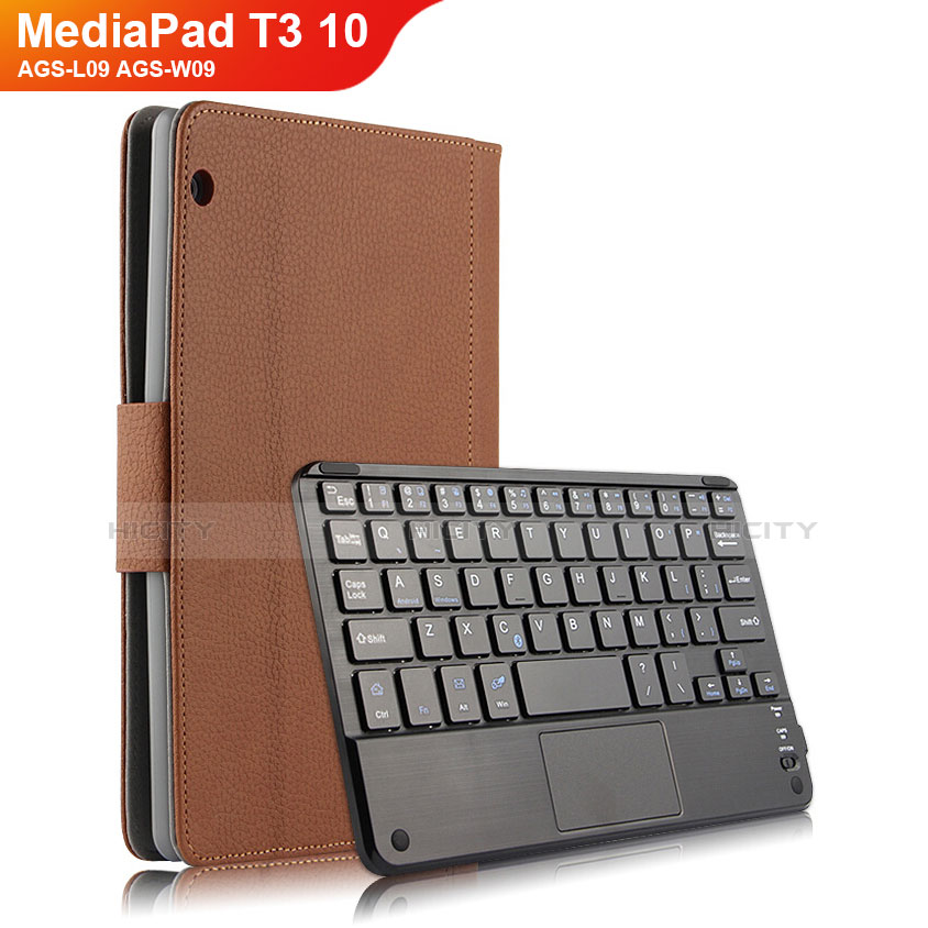 Etui Clapet Portefeuille Livre Cuir avec Clavier pour Huawei MediaPad T3 10 AGS-L09 AGS-W09 Marron Plus