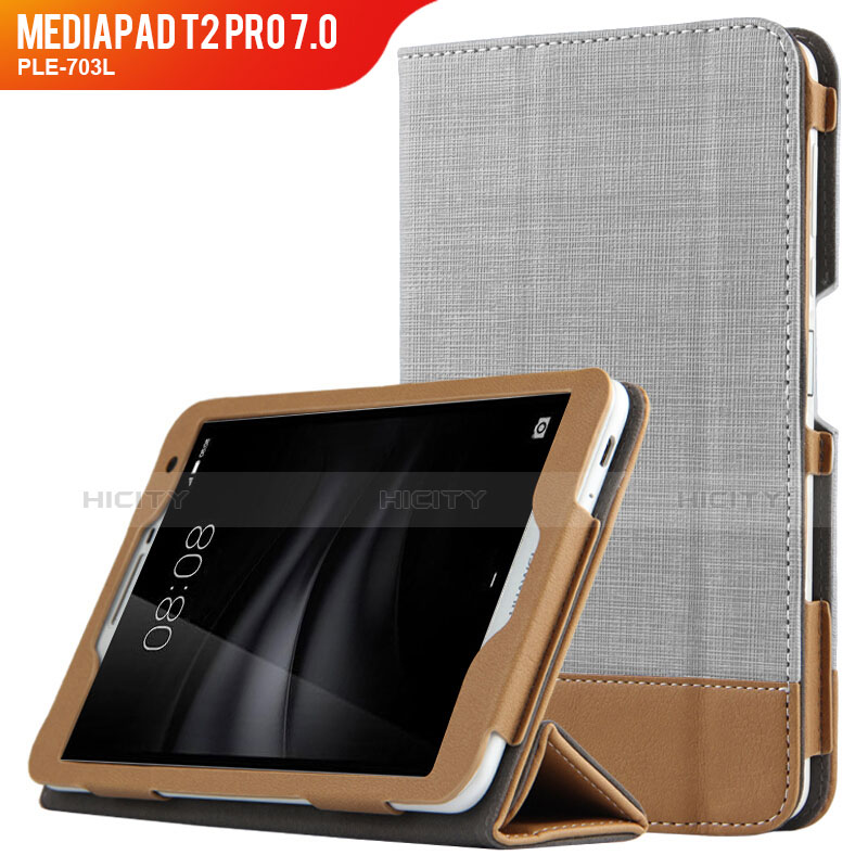 Etui Clapet Portefeuille Livre Cuir L01 pour Huawei MediaPad T2 Pro 7.0 PLE-703L Gris Plus