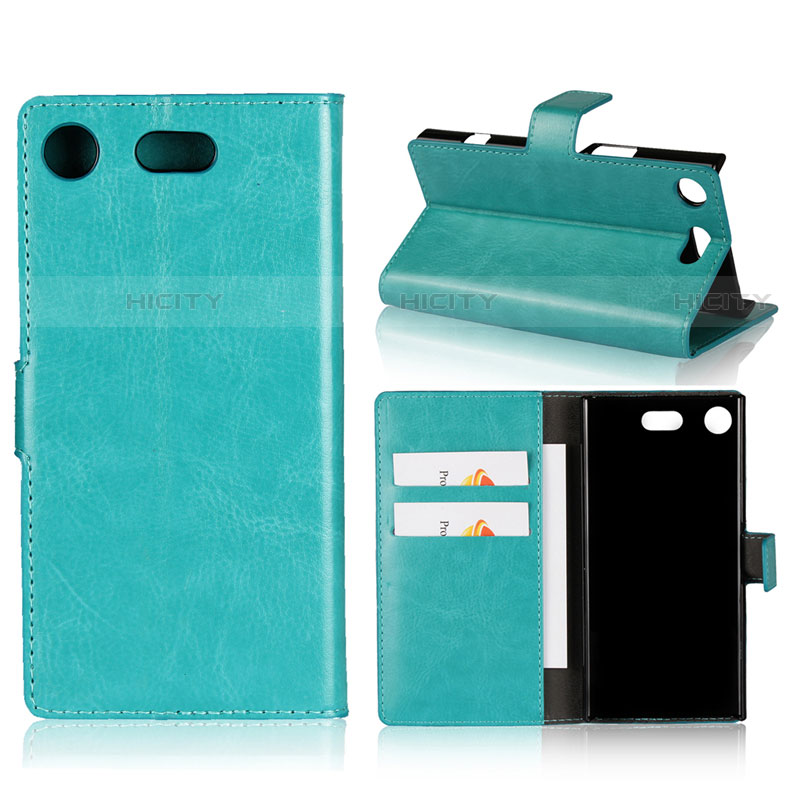 Etui Clapet Portefeuille Livre Cuir L01 pour Sony Xperia XZ1 Compact Cyan Plus