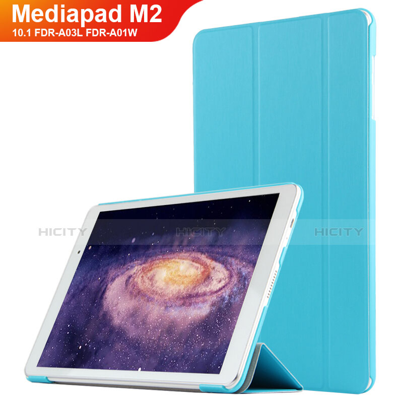 Etui Clapet Portefeuille Livre Cuir L02 pour Huawei MediaPad M2 10.1 FDR-A03L FDR-A01W Bleu Ciel Plus